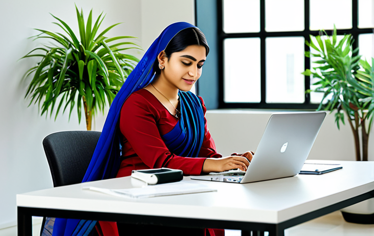 **

A professional woman in a modest, elegant saree, working on a laptop in a bright, modern office space filled with plants, fully clothed, appropriate attire, safe for work, perfect anatomy, natural proportions, professional photography, high quality.

**