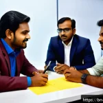 Home 21 MVP와 마케팅 전략의 조화 - A professional business meeting scene featuring a diverse group of Bengali entrepreneurs in modern o...