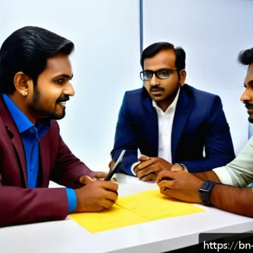 Home 33 MVP와 마케팅 전략의 조화 - A professional business meeting scene featuring a diverse group of Bengali entrepreneurs in modern o...