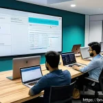 Home 19 MVP 개발 프레임워크 비교 - A detailed illustration of a modern software development workspace focused on MVP frameworks selecti...