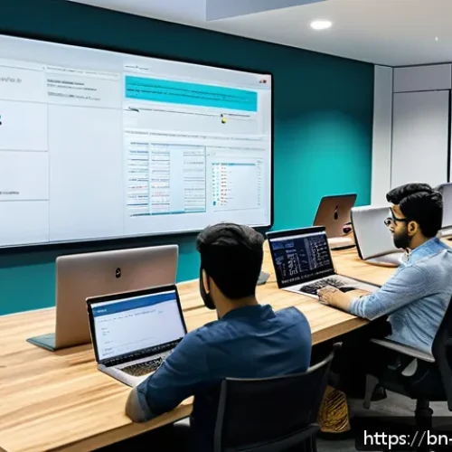 Home 31 MVP 개발 프레임워크 비교 - A detailed illustration of a modern software development workspace focused on MVP frameworks selecti...